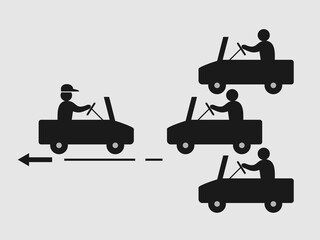 A straightforward illustration shows four black cars
