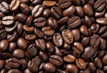 Obraz premium A close-up of a handful of coffee beans on a white background