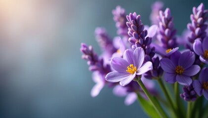 Fototapeta premium Soft focus on a bouquet of purple lavender flowers, soft focus, fresh cut flowers