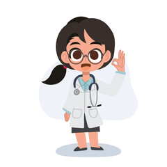 adorable woman doctor cartoon in uniform making ok sign cute medical profession