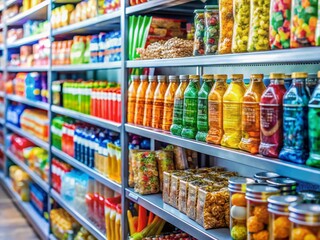 Fototapeta premium Colorful Assortment of Convenience Store Products on Shelf