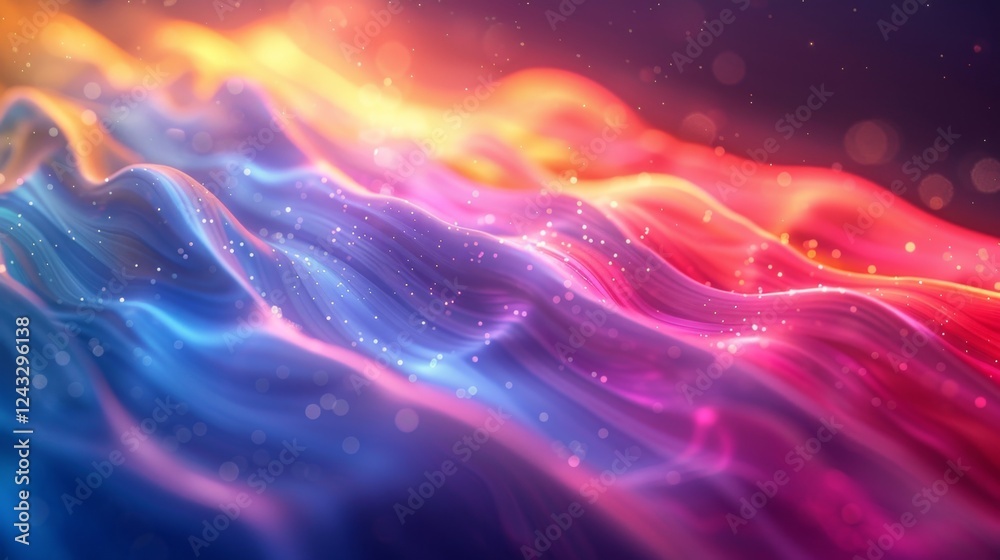Poster vibrant iridescent waves in a gradient of colors creating a mesmerizing abstract background