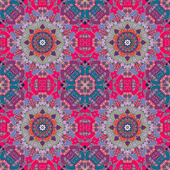 Magic seamless floral pattern with mandala and flowers