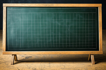 Vintage Green Chalkboard with Grid Pattern on Wooden Stand