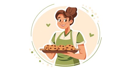 A smiling woman holds cookies in her hands