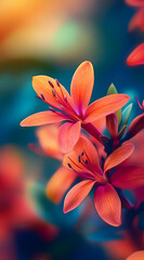 Fototapeta premium Beautiful orange lily flowers in a blurred background
