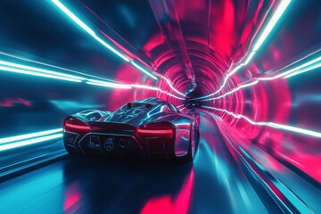 Futuristic Vehicle in Neon Tunnel