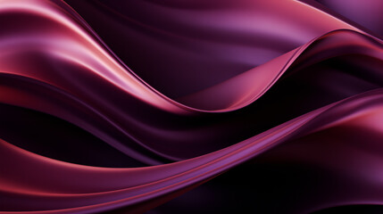 Obraz premium Shimmering fabric stripes in pink-purple hues smoothly curve on a black background, creating a sense of motion