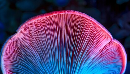 pink and blue neon glowing light mushroom texture abstract background closeup macro view pattern for design