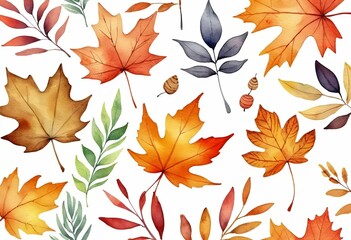 An abstract watercolor painting of autumn leaves in warm colors