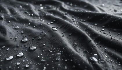 Texture of waterproof fabric with droplets of water , outdoor clothing, textile manufacturing, water-repellent coating, moisture-resistant fabric