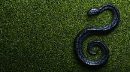 Fototapeta premium Black snake on a green grass background