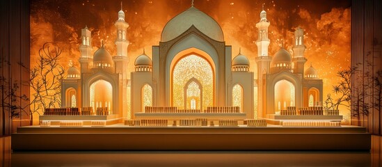 Obraz premium Illuminated Mosque Model, Stage, Sunset