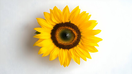 Naklejka premium Single sunflower, overhead view, white background, summer