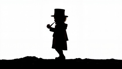 Lively leprechaun silhouette playing pipe against white background, St. Patrick's Day