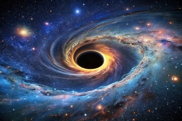 Cosmic Lens: Black Hole Accretion Disk with Gravitational Lensing and Starfield Background