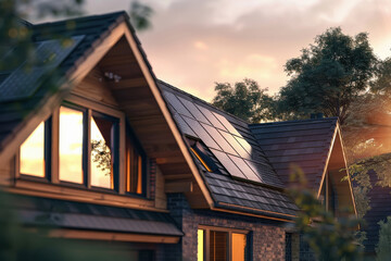 close-up of house with solar panels on the gable roof