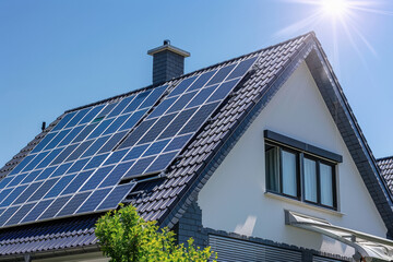 Fototapeta premium close-up of house with solar panels on the gable roof