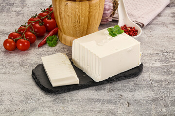 Soft Feta cheese piece with cut