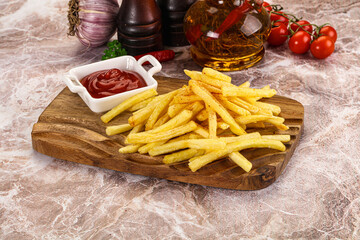 Golden French fries potato with sauce