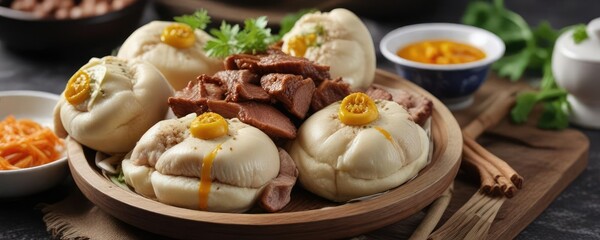 Steamed Buns with Salted Egg Yolks and Braised Pork Ribs , egg yolks, chinese cuisine, savory dish