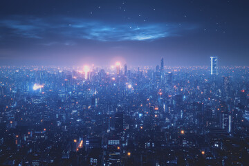 Obraz premium A modern city with a wireless network connection concept and cityscape. Technology concept.