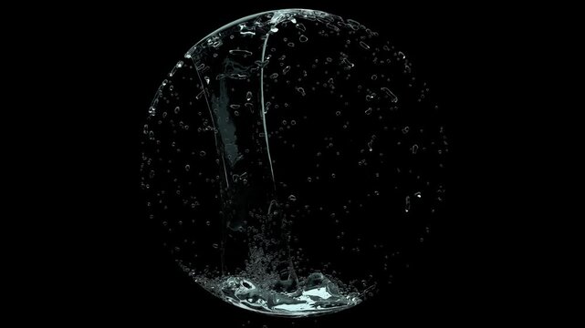 Various water shapes moving and flowing, splashes and movement of liquid
 on a transparent background with alpha channel