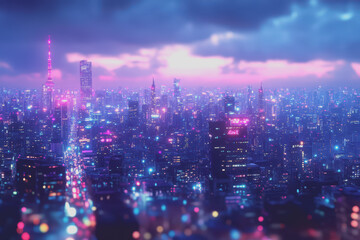 Fototapeta premium A modern city with a wireless network connection concept and cityscape. Technology concept.