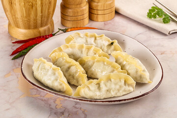 Japanese steamed Gyoza stuffed dumplings
