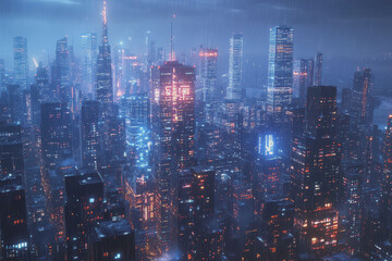 Obraz premium A modern city with a wireless network connection concept and cityscape. Technology concept.