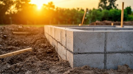 House foundation construction using architectural concrete blocks