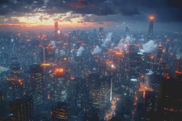 Fototapeta premium A modern city with a wireless network connection concept and cityscape. Technology concept.