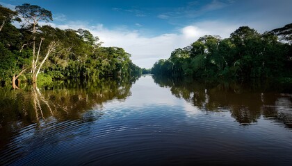 Obraz premium The Amazon River with reflections of the surrounding trees 