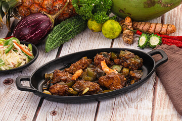 Manchirian breaded prawn with vegetables