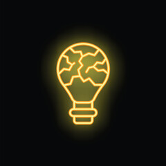 Neon lightbulb glowing, with cracks across its surface, representing a broken mind