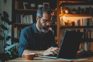 It's a real picture of a developer coding on his laptop, in the live work environment.