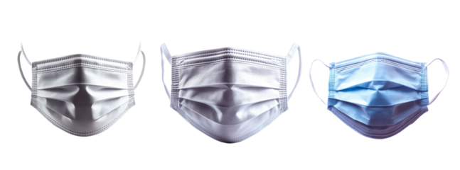 Set of white medical face mask isolated on transparent background