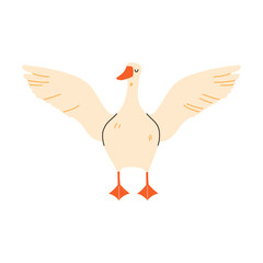 Playful goose in flat style on white background