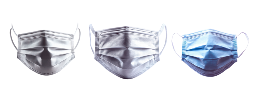 Set of white medical face mask isolated on transparent background
