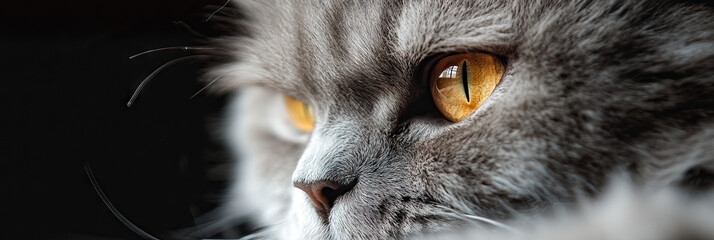 Close-up Photograph of Grey Cat with Yellow Eyes
