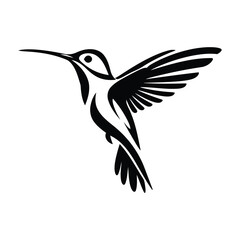 Fly Hummingbird line art silhouette vector graphic, logo style.