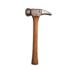Hammer tool with wooden handle on a white isolate background.