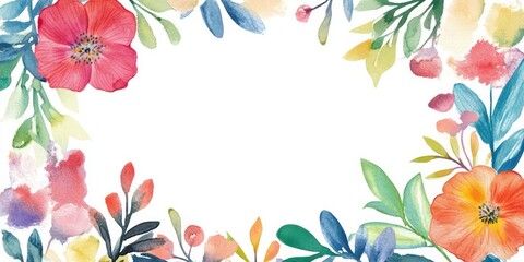 Obraz premium Watercolor Floral Frame With Bright Blossoms And Leaves