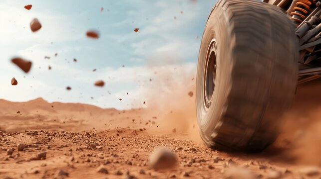 Dune buggy racing action shot desert landscape high-speed photography