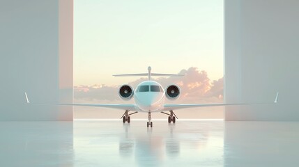 AI Agent Analyzing Luxury Aviation Market Trends, 3D vector representation, minimalist design, clean aesthetics, emphasizing space and clarity in luxury travel pricing analysis