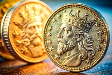 Czech Koruna Coin Close-up, Left-Aligned with Copy Space - High-Resolution Stock Photo