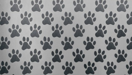 Fototapeta premium black dog paw print pattern on textured white background, seamless repetitive design for wallpaper