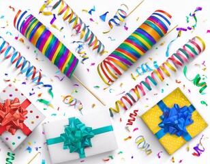 Obraz premium carte, image de fête et de cadeau avec bolduc et strapontin, anniversaire, fête, jour de l'an, bonheur en ia