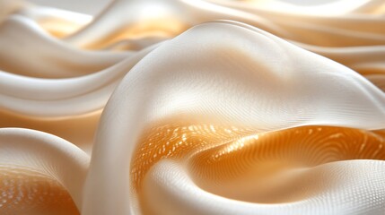 A pastel peach background with a soft fabric-like texture and delicate woven patterns.
