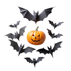 Naklejka premium Spooky halloween jackolantern bats dark night festive october fun art fall on transparent background